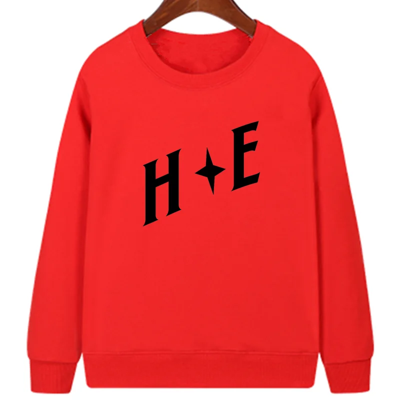 He Letter print Hoodies Fleece Female large size casual long-sleeved pullover casual Korean version of the O-neck sweatshirt top