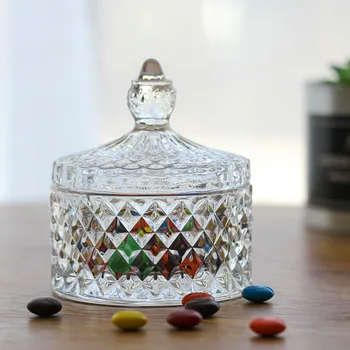 

Nordic Crystal Glass With Lid Small Storage Tank Embossed Candy Cans Jewelry Storage Jar Snack Canister Married Festive Decor