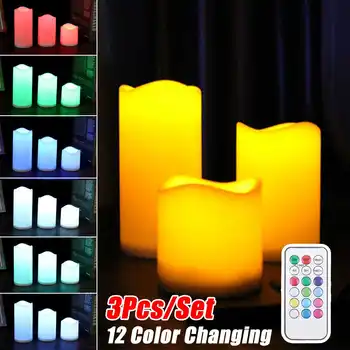 

3Pcs LED Wax Candles Realistic Flickering Flames With Timer Function For New Year Wedding Halloween Christmas Valentine's Day