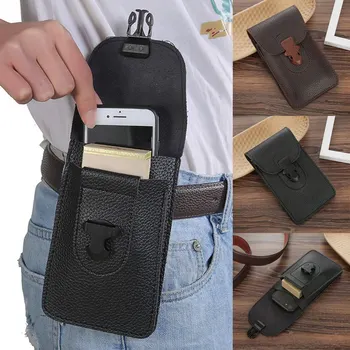

Men Waist Phone Bag Soft Leather Classic Texture Creative Delicate Design Chic Business Solid Mobile Phone Belt Bum Pouch Black