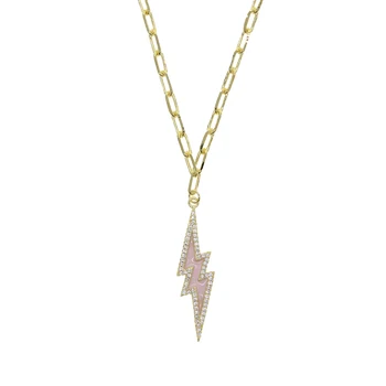 

gold pink enamel lighting pendant necklace 2020 new open link chain trendy women chain necklaces