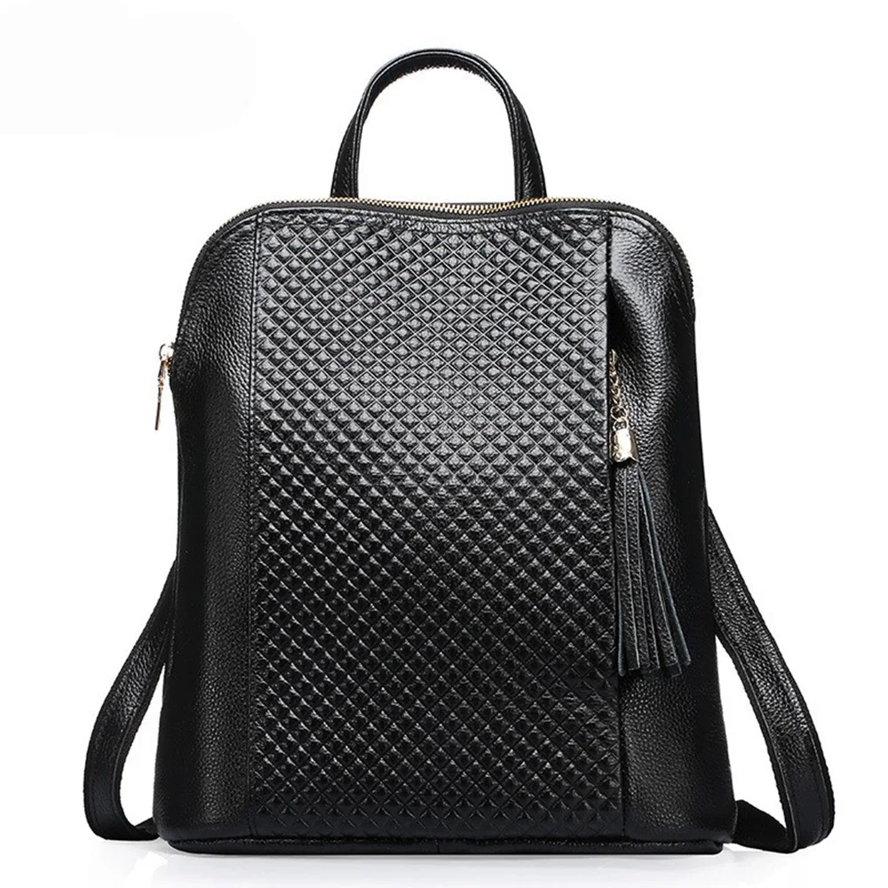 Женский рюкзак из натуральной коровьей кожи, Корейская версия плеча, диагональная, три использования, одноцветная сумка, износостойкая, водонепроницаемая - Цвет: Black