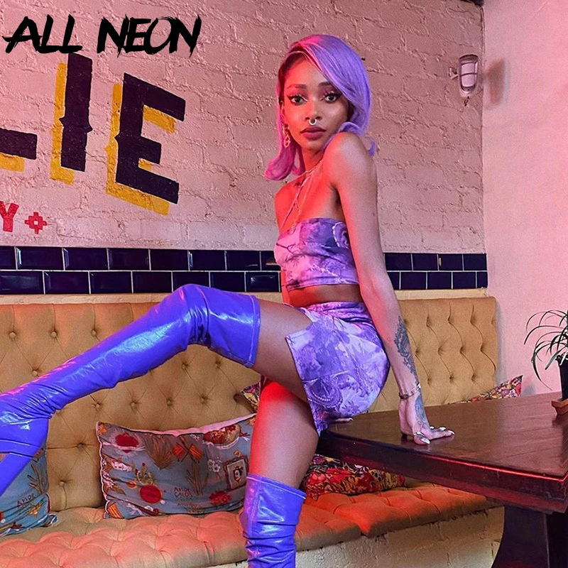 

ALLNeon Fashion Dragon Printing Hollow Out Mini Dresses Halter Backless Sexy Summer Dress Tie Die Bodycon E-girl Outfits Punk