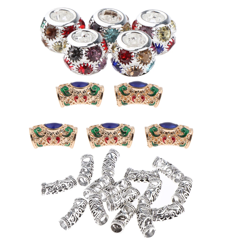 25pcs Hair Braid Rings Cuff Clips Tubes Jewelry Hair Decorations Dreadlocks Hair Beads Braiding Jewelry Beard Hair Decor