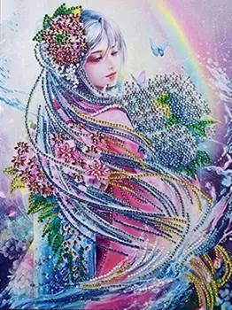

Div 5D Floral Flower Fairy Girl Woman Butterfly Rainbow Water shiny Full Diamond Painting kits art lady 3D paint by diamonds