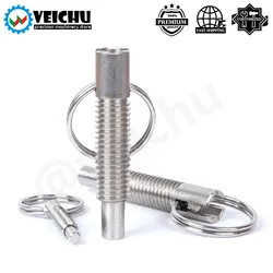 VEICHU 1pc Stainless/Carbon Steel Locating Pins Hand Retractable Spring Pins VCN234 M6~M16 Index Bolt Indexing Plunger With Ring