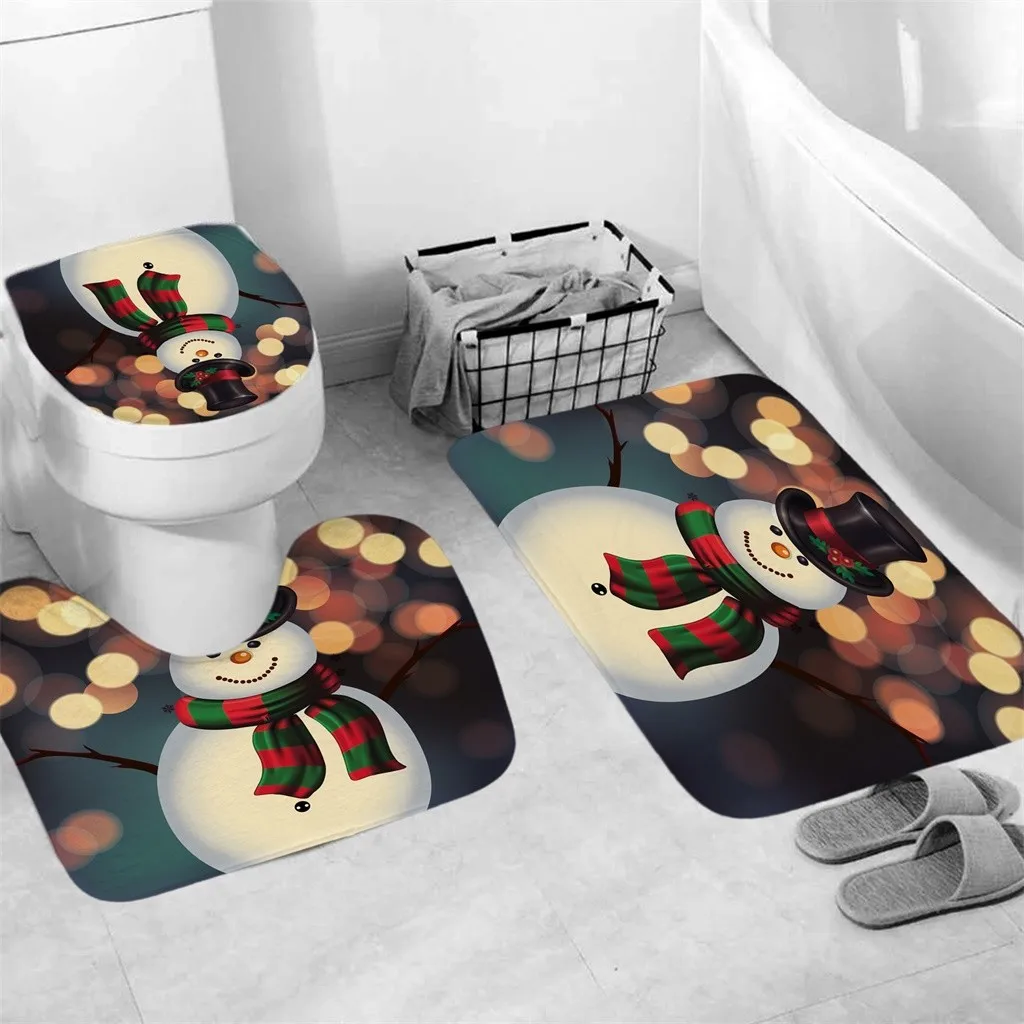 3 шт. Рождественская занавеска для ванной комнаты противоскользящие Ковровые Коврики для туалета, набор ковриков, рождественские украшения для дома, принадлежности для ванной комнаты
