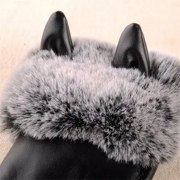 

Women Winter Warm Touch Screen Gloves Faux Leather Plush Lining Cat Ears Mittens L4ME