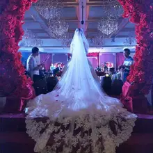 5 метров полная кромка с кружевом, блестящая двухслойная Длинная свадебная вуаль с гребнем, белая и слоновая кость, свадебная вуаль