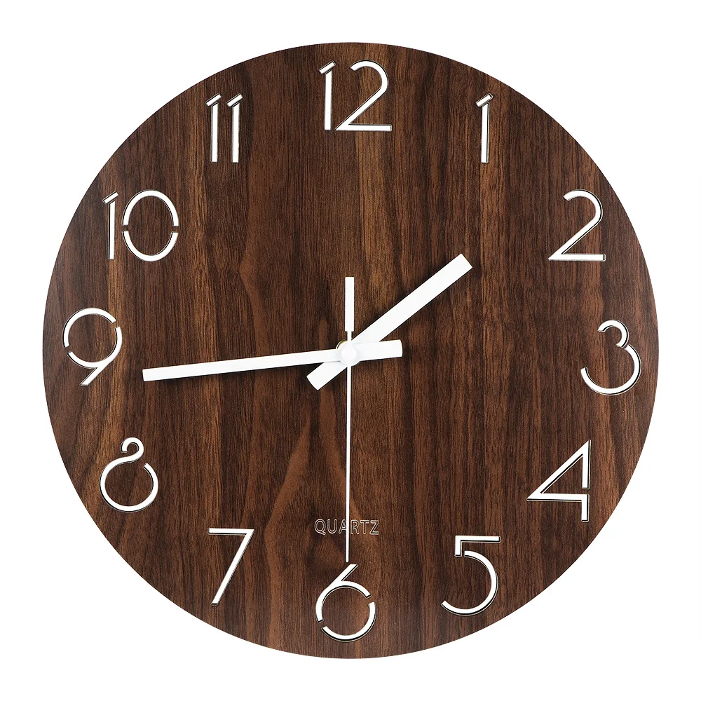 House Non-Toxic 12 Inch Wooden Wall Clock Mute Hanging For Living Room Kitchen Bedroom Coffee | Дом и сад