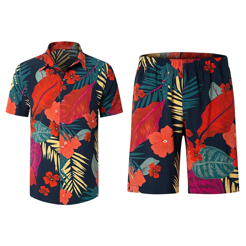 

Hot Sale New Summer Hawaiian Beach Wear Custom Print Sublimation Men's Shirts Shorts Set for Men Casual Swim Beach Set