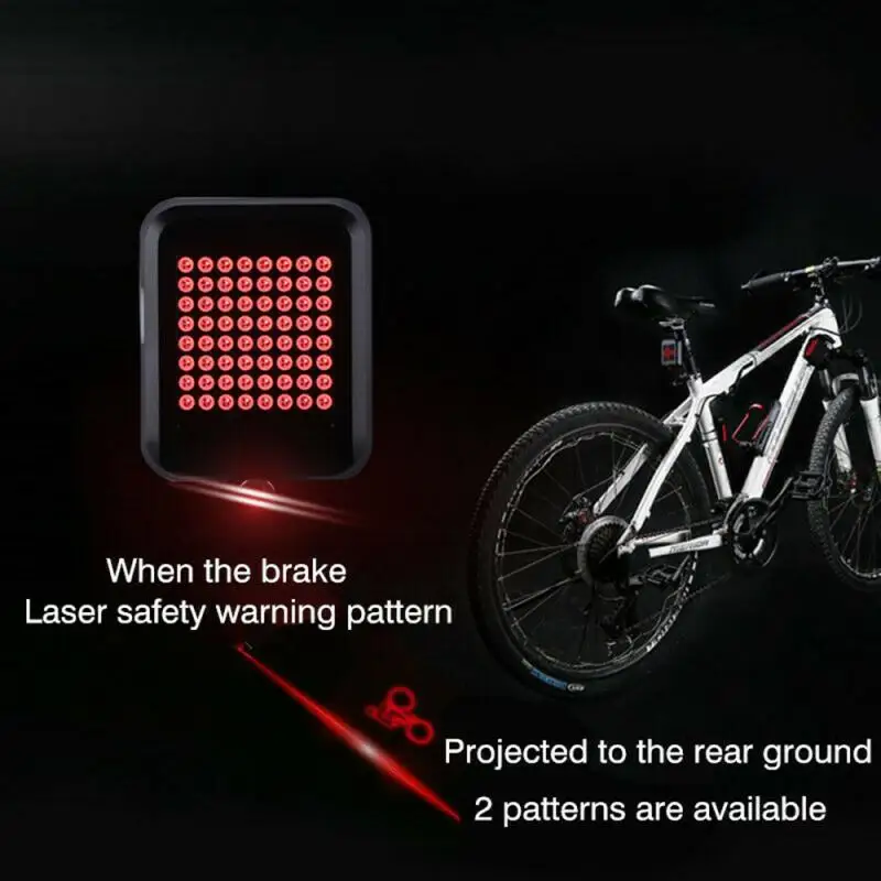 Feu Arrière Vélo Laser 64 LED - Rechargeable Sans Fil, Clignotants