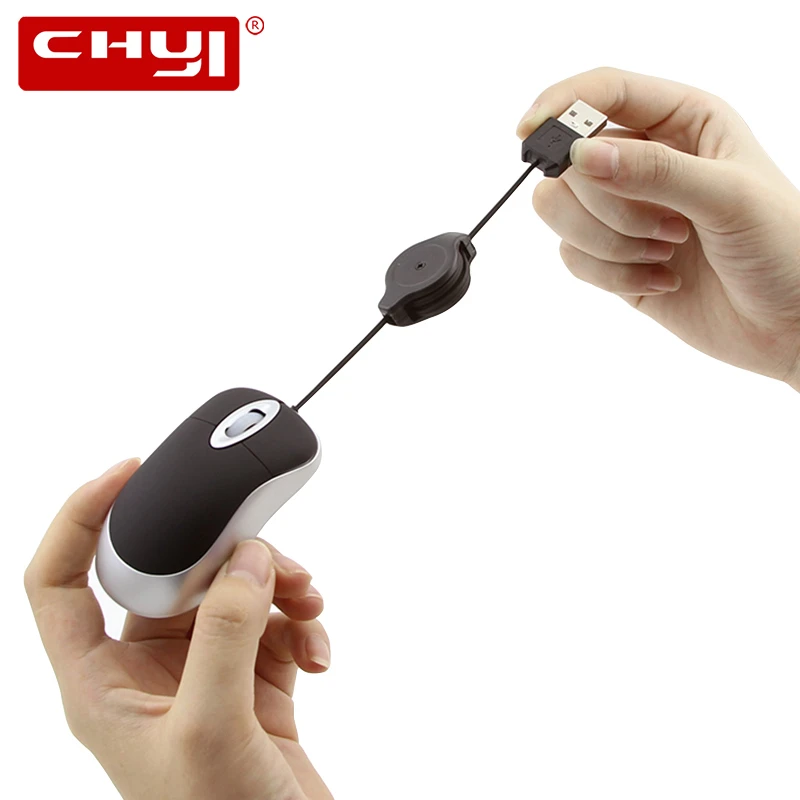 UNYKAch 20226 Mini ratón USB, cable retráctil color negro 