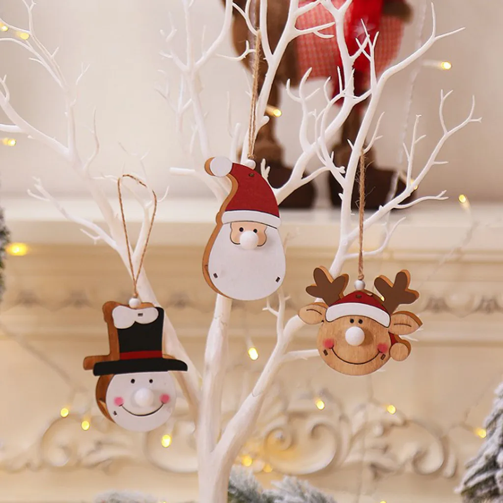 Рождественская светящаяся деревянная подвеска Рождественская елка подвесное украшение Санта Клаус Снеговик в форме оленя подставка рождественские товары F912