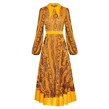 

HIGH QUALITY New Fashion 2020 Runway Dress Women's Long Sleeve Flowers Lace Velvet Patchwork Dress