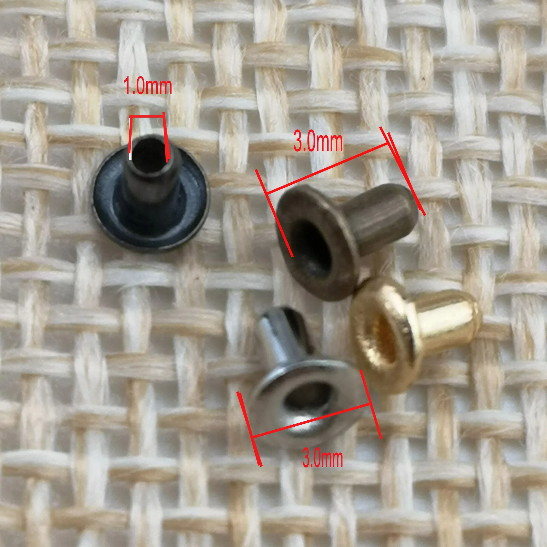 1.0/1.5/2/2.5mm Brass Hollow Rivets with Hanging Plate Holes Mini Eyelets for BJD 100pcs