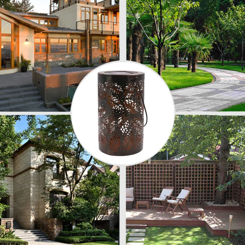 

Solar Lantern Lights Outdoor Garden Hanging Lights Metal Leaf Pattern Lights Lamp for Patio Outside Table