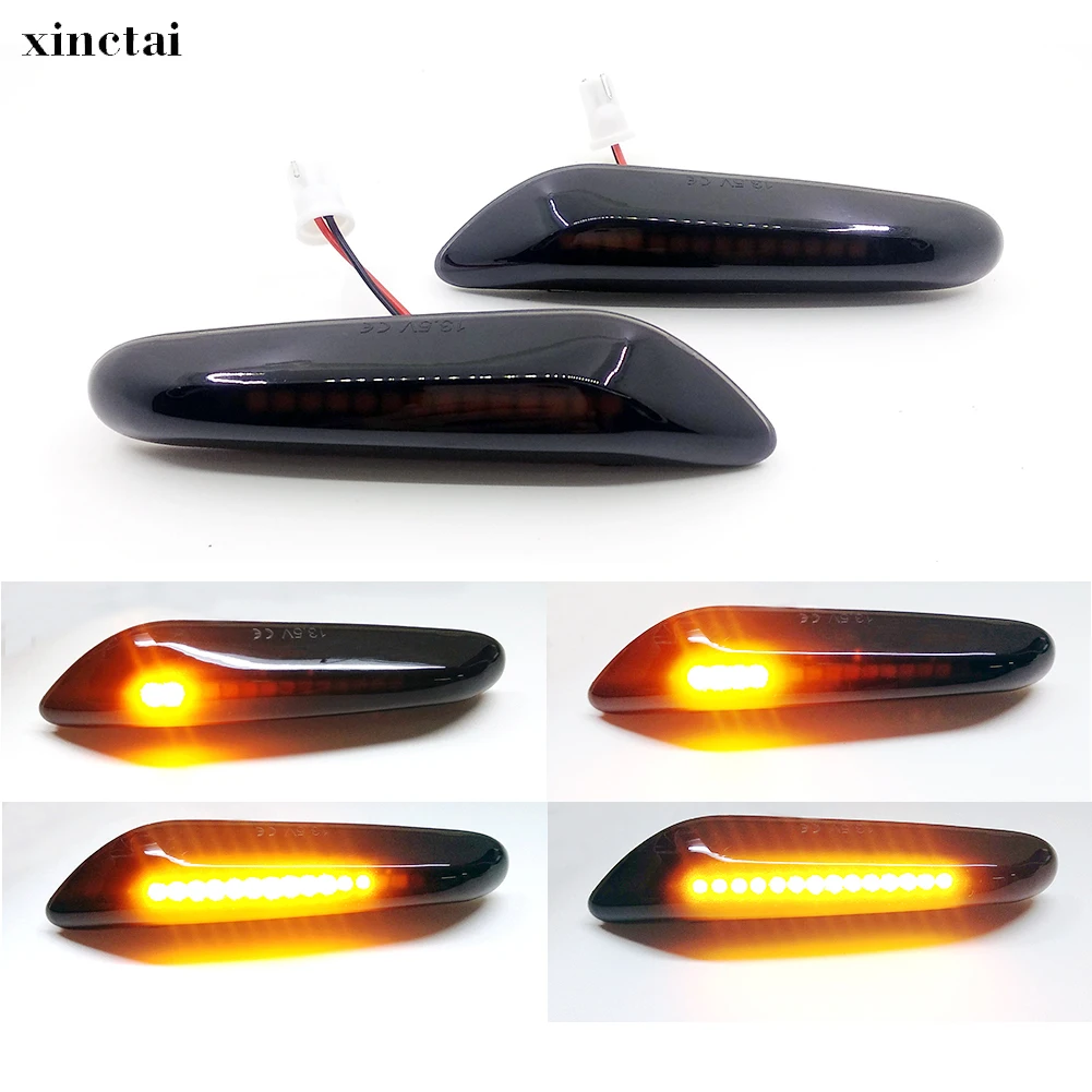 A&K Led Side Marker Lights for BMW 1 Series 3 Series 5 Series E82 E81 E88 E46 E90 E91 E92 E93 E60 E61 X3 E83 X1 E84,Turn Signal Lamp assembly with Sequential Lights,18 SMD,Smoke Len,2Pcs T10 Plug 