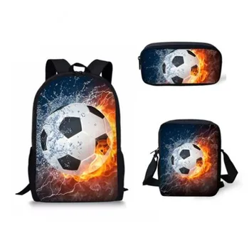 

Hot 3 Pcs/set Children School Bags 3D Water Fire Football Soccer Prints School Backpack for Teen Boys Kids Book Bags