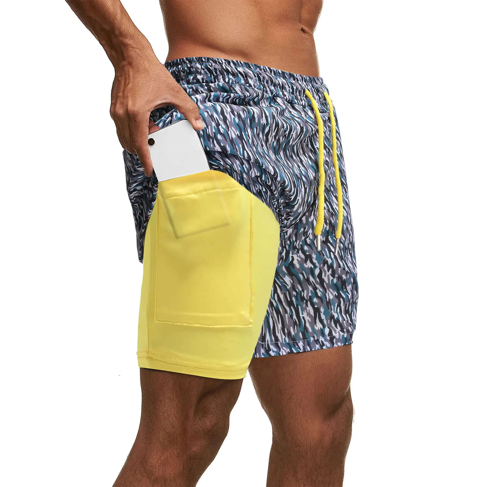 Swimming Trunks Men with Zipper Pocket 2 in 1 Quick Dry Beach Shorts  Lightweight Sun Protection Swimwear with Compression Liner