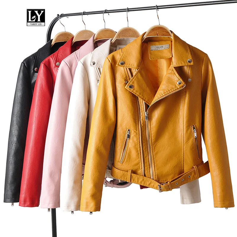 Ly Varey Lin/Новинка женские Базовые Куртки из искусственной кожи короткое пальто