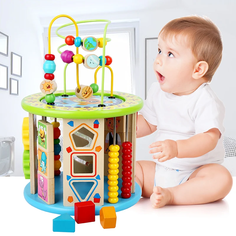 

Montessori Early Childhood Learning Educationa Toy Multi-Function Six-Sided Large Round Bead Treasure Box Puzzle Beaded Math Toy