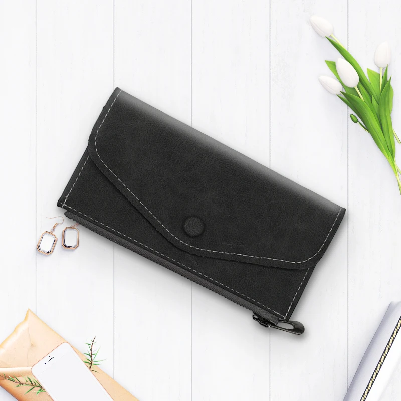 Женский кошелек сумка на молнии из матовой кожи винтажный сумочка модный длинный