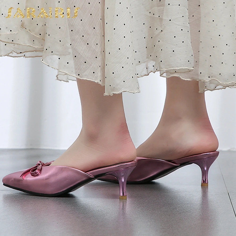 

Sarairis 2020 New Fashion Sweet Bowtie Pumps Shoes Woman Mules Thin Heels Pointed Toe Slip-On Shallow Shoes Women Pumps Female
