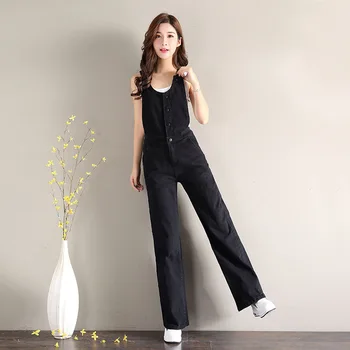 

Womens Long Denim Bib Overalls For Women Wide Leg Denim Jumpsuit Women Suspenders Jeans Jumpsuit Flared Pants Black Blue