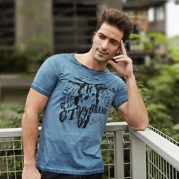 

GustOmerD 2020 New Fashion Trend T Shirt Men Summer Short Sleeve Do Old Process Bull Print Top Tees Men Vintage Cloth Streetwear