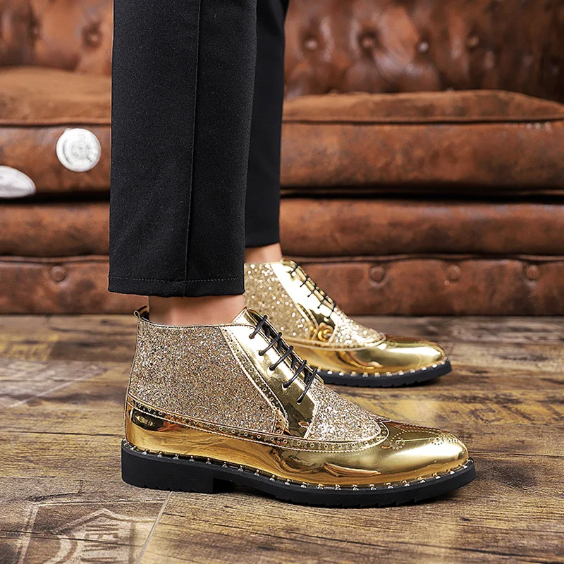 Men's Dress Shoes Spring Autumn Casual Fashion Oxford Party Leather Boots Designer Brand Male Black Golden Footwear Wedding