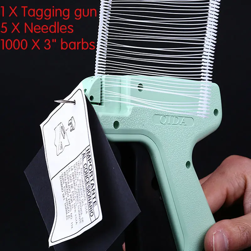 5 Needles 1X Clothes Garment Price Label Tagging Color Tag Gun with 1000 Barbs 