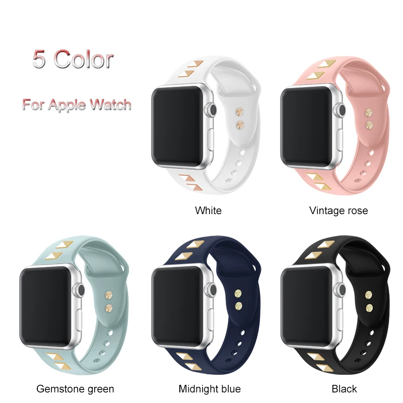 Дизайн, роскошные заклепки Стиль ремешок для наручных часов Apple Watch, версии Series4, версия 1, 2, 3, Ремешок Браслет Для мужчин/Для женщин силиконовый ремешок 40/44/38 мм/42 мм