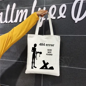 

GOD 404 NOT FOUND Atheism Religion Atheist Men Tote Bag Unisex Canvas Bags Shopping Bags Printed Casual Shoulder Bag Foldable