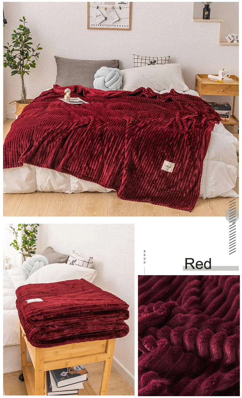 Супер мягкое однотонное стеганое фланелевое одеяло s для кровати, Полосатое Норковое покрывало для дивана, покрывало, зимнее теплое одеяло s
