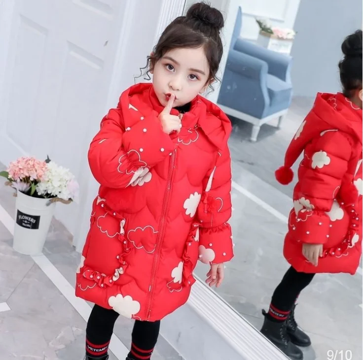 Куртка для маленьких девочек коллекция года, осенне-зимнее модное пальто с принтом для маленьких девочек детская теплая куртка с капюшоном детская Рождественская куртка