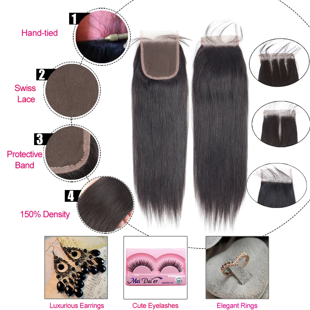  Beaudiva Straight Bundles With Closure Brazilian Hair Weave Bundles With Closure Human Hair Bundles