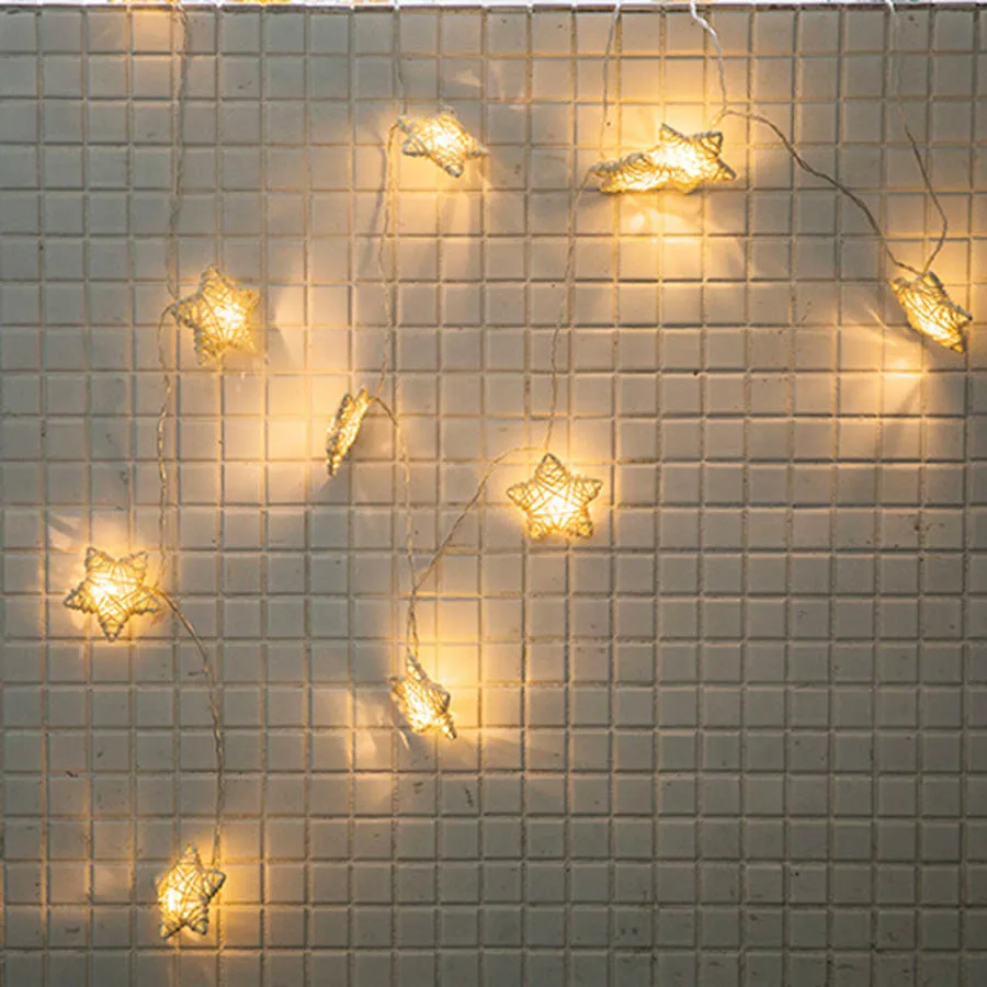 Thrisdar 10/20LED ротанга Звездный струнный свет рождественский Сказочный фон гирлянда Батарея питание праздник Свадебная вечеринка звездное звездный свет