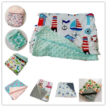 

75*120cm New Cartoon Print Fleece Baby Minky Blanket Swaddling Newborn Infant Receiving Blanket Kids Quilt Bedding Crib Blanket