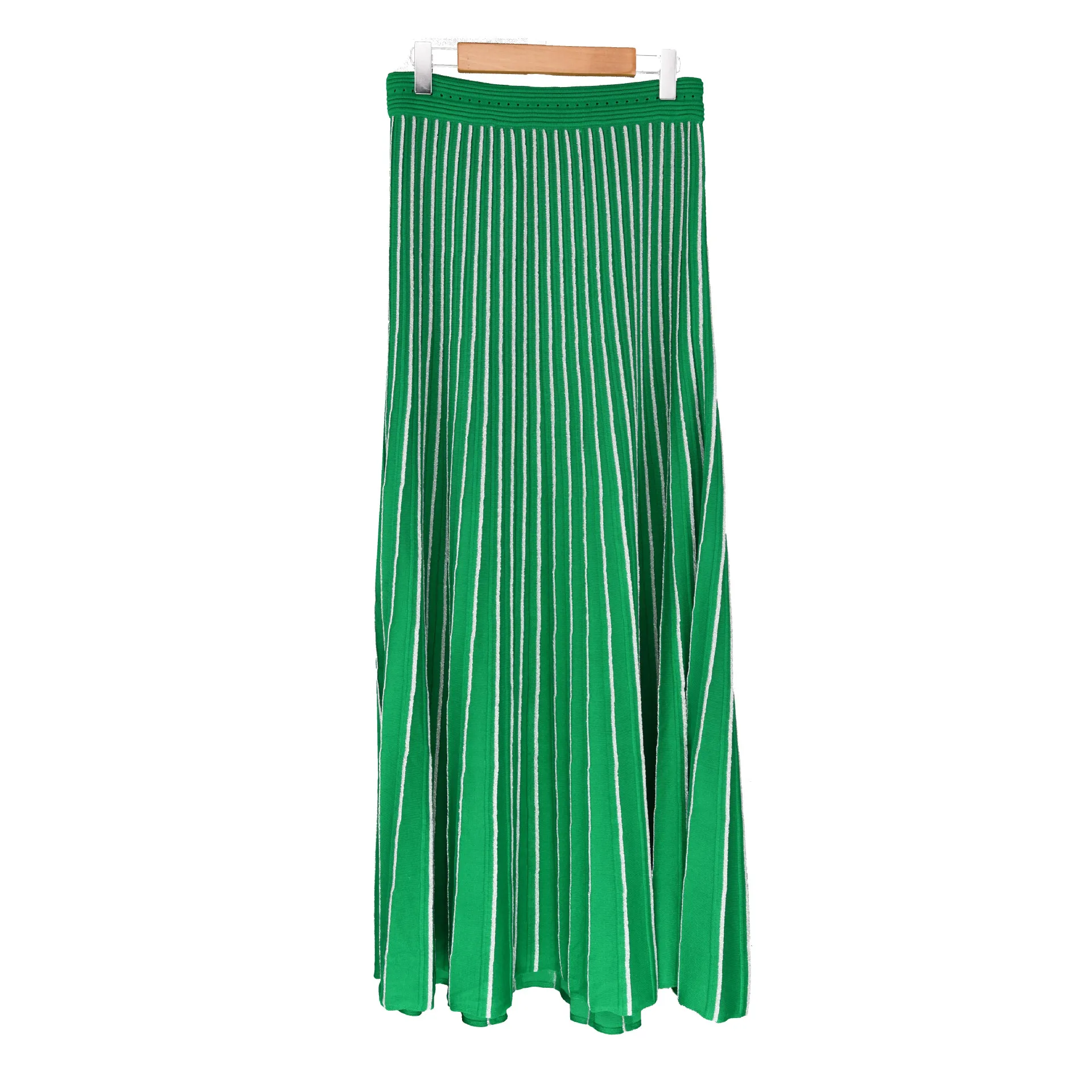 Женская Полосатая юбка, Повседневная Весенняя Летняя женская зеленая юбка до середины икры - Цвет: Green