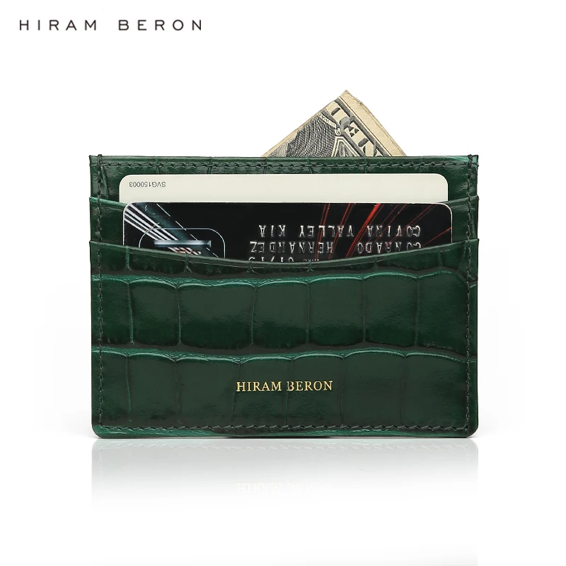 Персонализированный Бесплатный зеленый кожаный чехол кошелек Hiram Beron для карт с