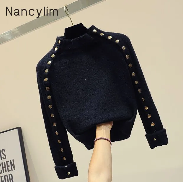 Temperament Chic Double-row Button Pullover Sweater Lady Ins Fashion Warm Knitted Sweater Student Short Knitting Shirt Jumper
