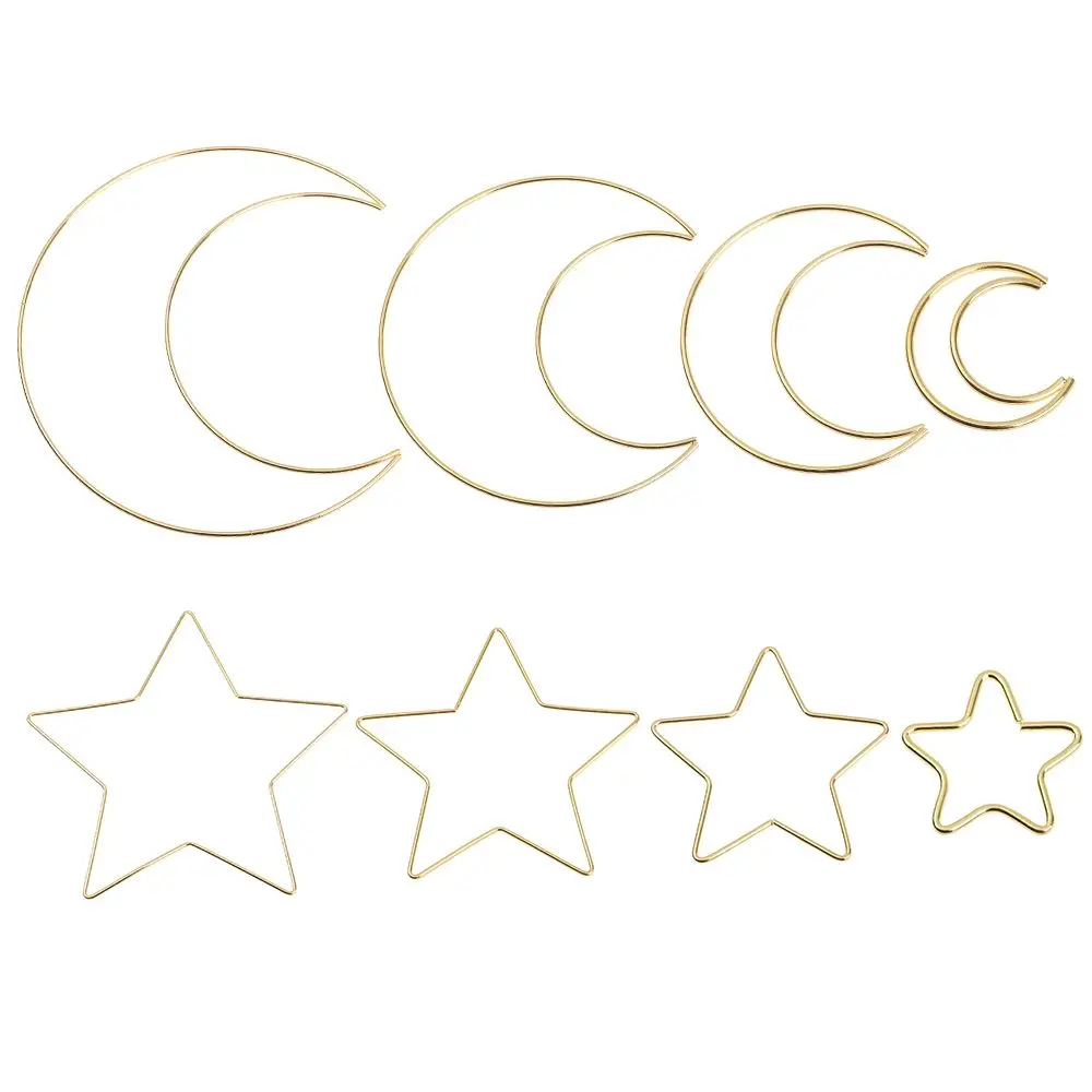 macrame rings 4pcs Crafts Wedding Star Macrame Rings Supplie Gold Hoop Moon Metal Hoops Dream Catcher Hoop Iron Circle DIY Flower Wreath Rings