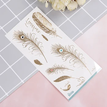 

2Pcs Tattoo Sticker Feather Design Flash Tattoo Gold Temporary Tattoos Glitter Stickers