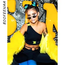 BOOFEENAA Una Spalla Fibbia Neon Crop Magliette e camicette Delle Donne Alla Moda di Harajuku Streetwear 2019 Estate Backless Carro Armato Sexy Top Maglietta C94-G33(China)