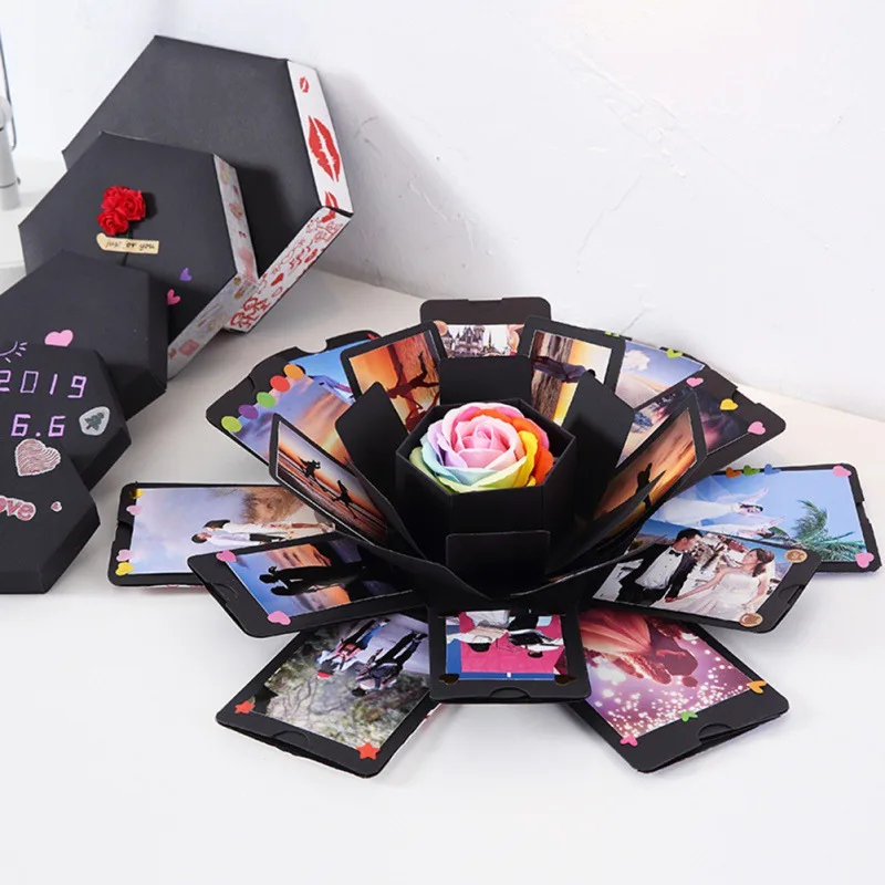 

DIY Handmade Photo Album Scrapbook Explosion Box Portable Surprise Gift Romantic Gift Box For Lover Anniversary