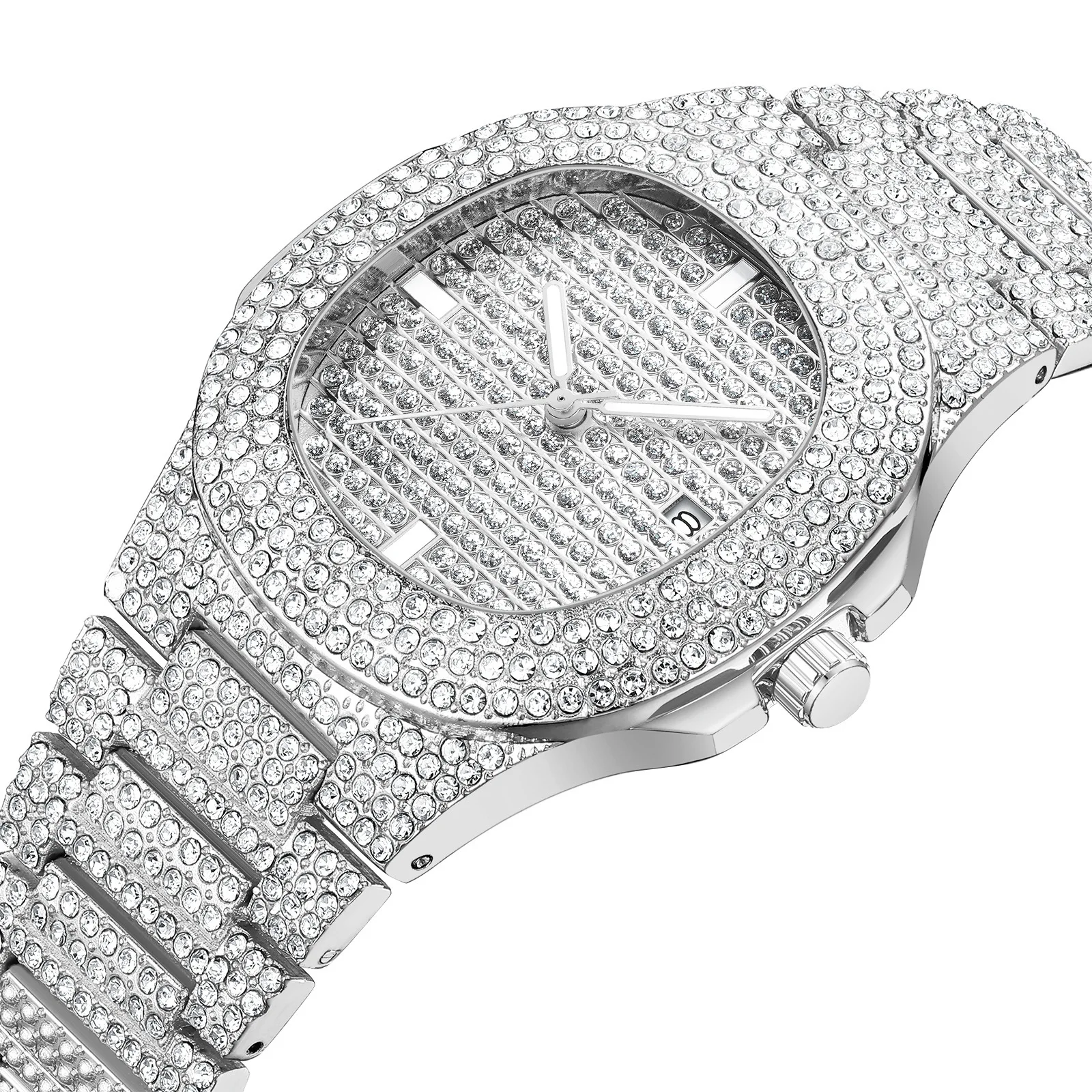 Iced Out Watch Bracelet for Men Business Quartz Wristwatch Hip Hop Gold Diamond Mens Watch Set Cool Luxury Fashion Reloj Hombre