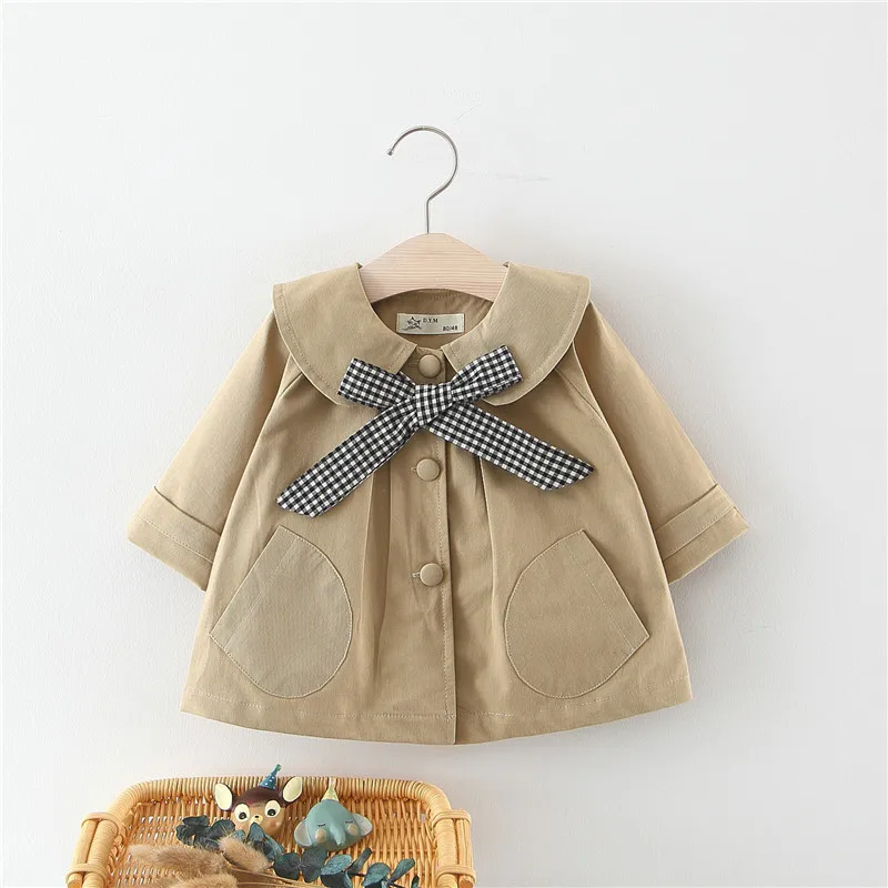 Детская куртка для маленьких девочек, Gabardina осенне-осенняя хлопковая утеплённая ветровка с бантом-бабочкой для маленьких девочек верхняя одежда для младенцев