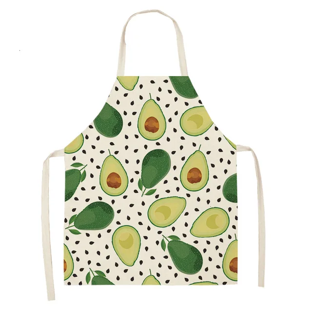 1PCS Cotton Linen Apron Avocado Printed Kitchen Women Baking Waist Bib Home Cooking Brief Sleeveless Pinafore WQCN34