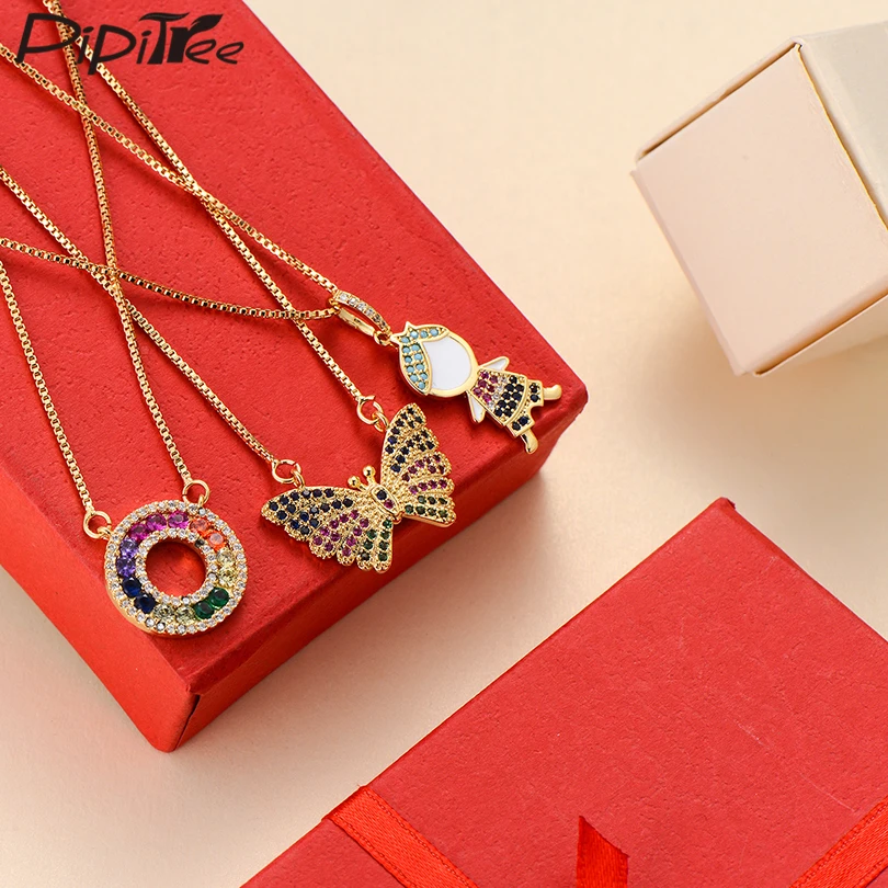 Pipitree Shiny Multicolor Cubic Zirconia Round Circle Butterfly Necklaces for Women Wedding Jewelry CZ Chain Gift | Украшения и